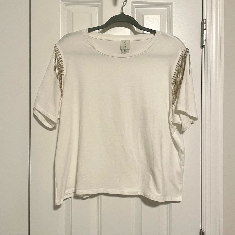 Joie Rhinestone Fringe Tee